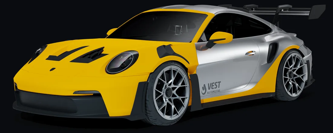 Porsche 911 GT3 RS, gelb markiert: erweiterter Schutzumfang im Paket Deluxe